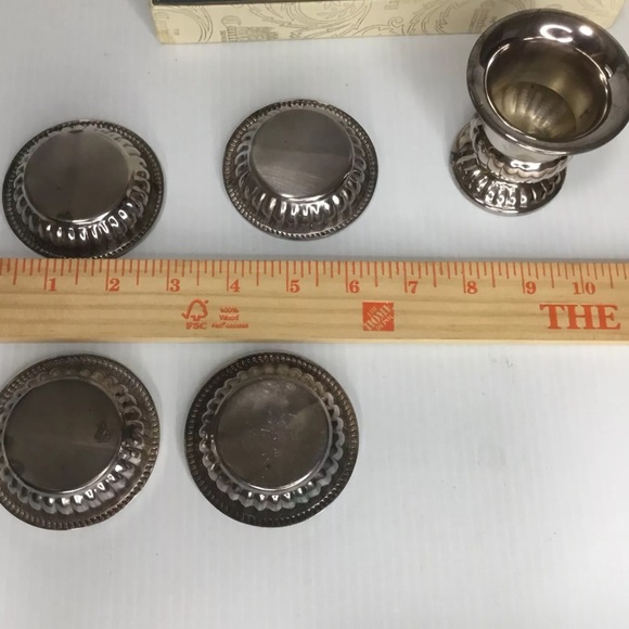 Silver Plate Canterbury Salt Cellar Condiment Dish Set 4 & Candle Holder VTG - Picture 6 of 8